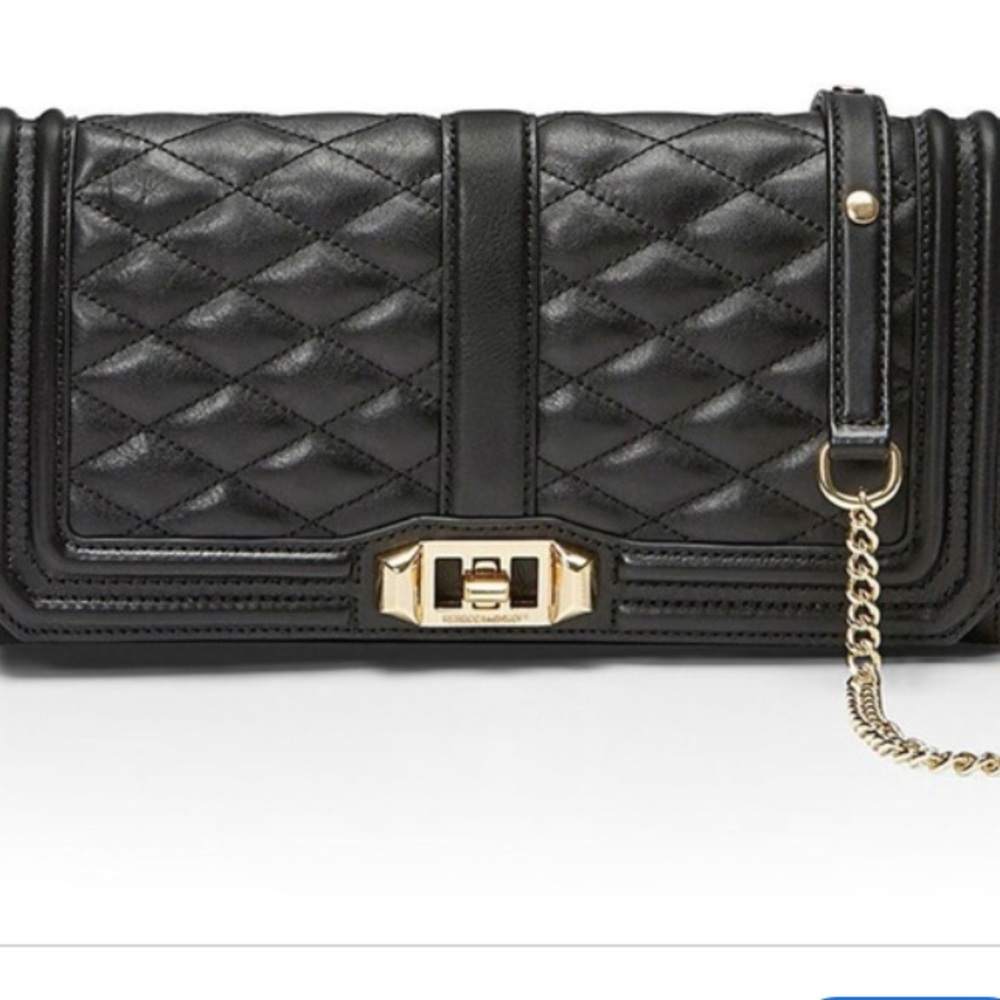 NWOT Rebecca Minkoff Love Clutch Black Gold